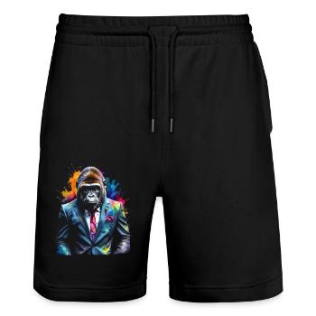 Costume de gorille singe Imprimé de conception d’animaux colorés - Short de jogging bio TRAINER Stanley/Stella unisexe - noir - Devant - Nik (191cm) & Marisol (170cm)