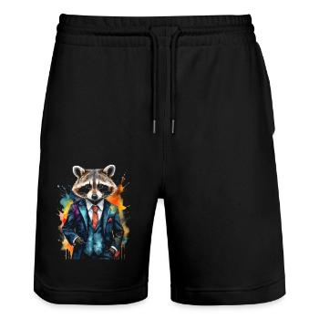Costume de raton laveur Imprimé de conception d’animaux colorés - Short de jogging bio TRAINER Stanley/Stella unisexe - noir - Devant - Nik (191cm) & Marisol (170cm)
