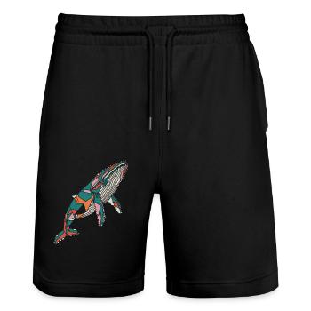 Colorful Geometric Whale Artwork - Stanley/Stella Trainer Unisex Organic Jogging Shorts - black - Front - Nik (191cm) & Marisol (170cm)