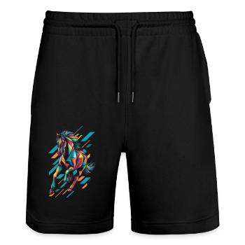 Buntes Geometrisches Pferd Design - Stanley/Stella Unisex Bio Joggingshorts Trainer  - Schwarz - Vorne - Nik (191cm) & Marisol (170cm)