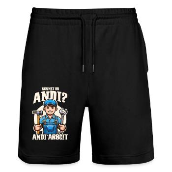 Handwerker Andi Arbeit Geschenk Sprüche Lustig - Stanley/Stella Unisex Bio Joggingshorts Trainer  - Schwarz - Vorne - Nik (191cm) & Marisol (170cm)