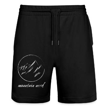 Mountain Nerd - Stanley/Stella Trainer Unisex Organic Jogging Shorts - black - Front - Nik (191cm) & Marisol (170cm)