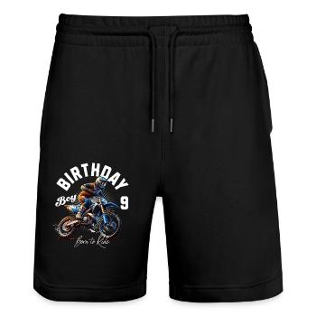 Motocross 9th Birthday - Stanley/Stella Trainer Unisex Organic Jogging Shorts - black - Front - Nik (191cm) & Marisol (170cm)
