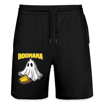 Boonana Funny Banana Halloween Costume Ghost Boo S - Stanley/Stella Trainer Unisex Organic Jogging Shorts - black - Front - Nik (191cm) & Marisol (170cm)