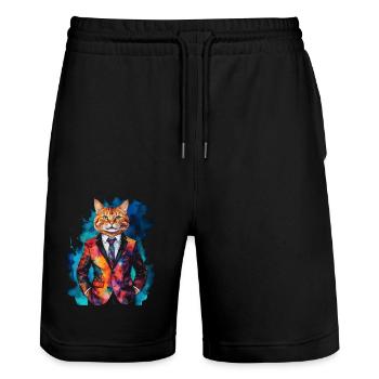 Cat Suit Colorful Funny Funny Animal Design Print - Stanley/Stella Trainer Unisex Organic Jogging Shorts - black - Front - Nik (191cm) & Marisol (170cm)