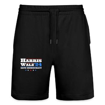 Kamala Harris & Tim Walz 2024 Vintage Shirt - Stanley/Stella Unisex Bio Joggingshorts Trainer  - Schwarz - Vorne - Nik (191cm) & Marisol (170cm)