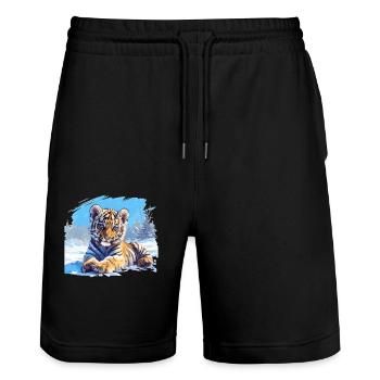 Sibirische Tiger Sibirischer Tiger - Stanley/Stella Unisex Bio Joggingshorts Trainer  - Schwarz - Vorne - Nik (191cm) & Marisol (170cm)