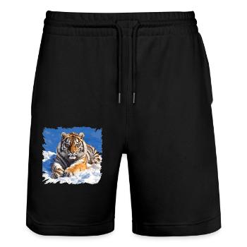Sibirische Tiger Sibirischer Tiger - Stanley/Stella Unisex Bio Joggingshorts Trainer  - Schwarz - Vorne - Nik (191cm) & Marisol (170cm)