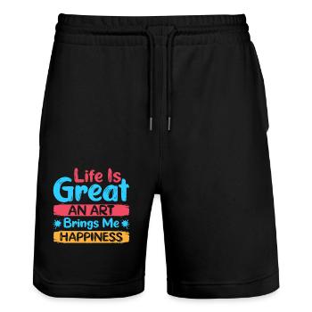 Artist Painter Graphic Art Brings Me Happiness - Stanley/Stella Unisex Bio Joggingshorts Trainer  - Schwarz - Vorne - Nik (191cm) & Marisol (170cm)