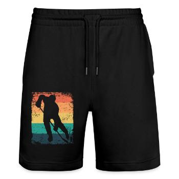 Ice Hockey Players Vintage Ice Hockey - Stanley/Stella Trainer Unisex Organic Jogging Shorts - black - Front - Nik (191cm) & Marisol (170cm)