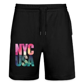 NYC United States Souvenir – Remembering New York - Stanley/Stella Trainer Unisex Organic Jogging Shorts - black - Front - Nik (191cm) & Marisol (170cm)