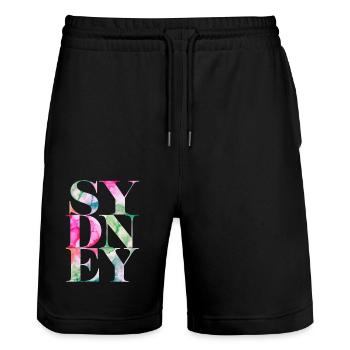 Motif d’aquarelle souvenir de Sydney - Short de jogging bio TRAINER Stanley/Stella unisexe - noir - Devant - Nik (191cm) & Marisol (170cm)
