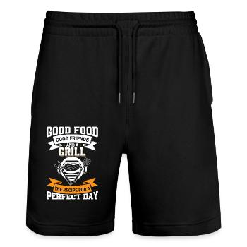 Good Food, Good Friends, And A Grill - The Recipe - Stanley/Stella Trainer Unisex Organic Jogging Shorts - black - Front - Nik (191cm) & Marisol (170cm)
