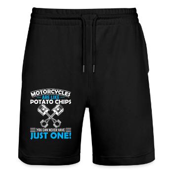 Motorräder sind wie Kartoffelchips - man kann nie - Stanley/Stella Unisex Bio Joggingshorts Trainer  - Schwarz - Vorne - Nik (191cm) & Marisol (170cm)