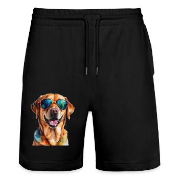 Labrador Retriever Sunglasses Dog Design Print - Stanley/Stella Trainer Unisex Organic Jogging Shorts - black - Front - Nik (191cm) & Marisol (170cm)