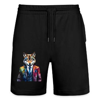Costume de loup Imprimé coloré de conception d’animaux - Short de jogging bio TRAINER Stanley/Stella unisexe - noir - Devant - Nik (191cm) & Marisol (170cm)