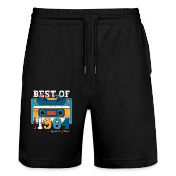 60th Birthday Original August 1964 Cassette 1964 - Stanley/Stella Trainer Unisex Organic Jogging Shorts - black - Front - Nik (191cm) & Marisol (170cm)