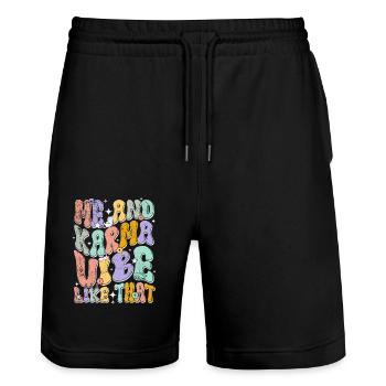 Me And Karma Vibe Like that lazy cats fun - Stanley/Stella Trainer Unisex Organic Jogging Shorts - black - Front - Nik (191cm) & Marisol (170cm)