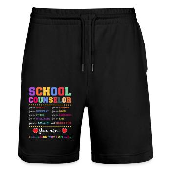 School Counselor School Counselor - Stanley/Stella Unisex Bio Joggingshorts Trainer  - Schwarz - Vorne - Nik (191cm) & Marisol (170cm)