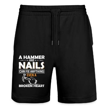 A hammer and nails can fix anything, even a broken - Stanley/Stella Trainer Unisex Organic Jogging Shorts - black - Front - Nik (191cm) & Marisol (170cm)