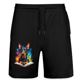 Doberman livre de lecture chien drôle Animal Design impression - Short de jogging bio TRAINER Stanley/Stella unisexe - noir - Devant - Nik (191cm) & Marisol (170cm)