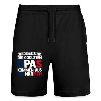 French French France - Stanley/Stella Trainer Unisex Organic Jogging Shorts - black - Front - Nik (191cm) & Marisol (170cm)