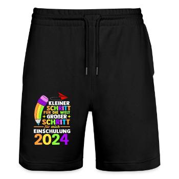 1st Grade Schoolchild Back to School Enrollment - Stanley/Stella Trainer Unisex Organic Jogging Shorts - black - Front - Nik (191cm) & Marisol (170cm)