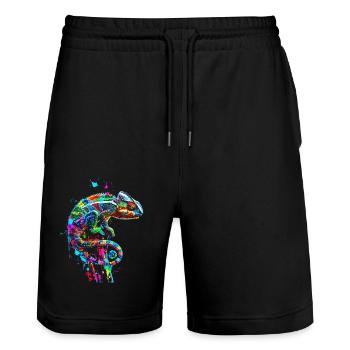 Chamäleon Motiv Tier Tierliebhaber Reptilien Echse - Stanley/Stella Unisex Bio Joggingshorts Trainer  - Schwarz - Vorne - Nik (191cm) & Marisol (170cm)