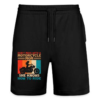Leg Dich Nicht Mit Einer Motorrad-Mama Anlegen, Von Dem Weiß Wie Er Ist - Stanley/Stella Unisex Bio Joggingshorts Trainer  - Schwarz - Vorne - Nik (191cm) & Marisol (170cm)