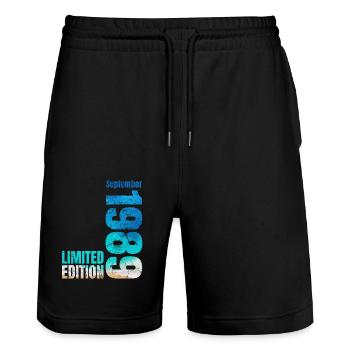 35th birthday September 1989 Born 1989 - Stanley/Stella Trainer Unisex Organic Jogging Shorts - black - Front - Nik (191cm) & Marisol (170cm)