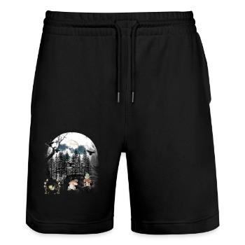 Wald Natur Frosch Frösche mystisch - Stanley/Stella Unisex Bio Joggingshorts Trainer  - Schwarz - Vorne - Nik (191cm) & Marisol (170cm)