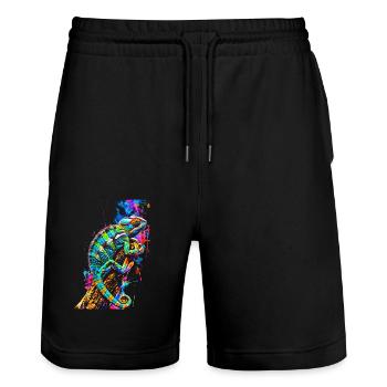 Chamäleon Motiv Tier Tierliebhaber Reptilien Echse - Stanley/Stella Unisex Bio Joggingshorts Trainer  - Schwarz - Vorne - Nik (191cm) & Marisol (170cm)
