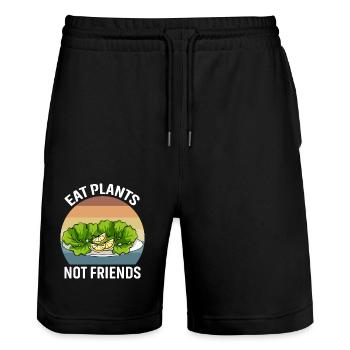 Iss Pflanzen, keine Freunde - Stanley/Stella Unisex Bio Joggingshorts Trainer  - Schwarz - Vorne - Nik (191cm) & Marisol (170cm)