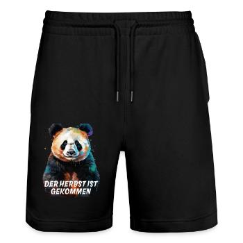 PANDA BEAR AUTUMN HAS COME - Stanley/Stella Trainer Unisex Organic Jogging Shorts - black - Front - Nik (191cm) & Marisol (170cm)