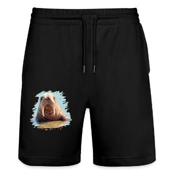 Walrus Walrosse Walross - Stanley/Stella Unisex Bio Joggingshorts Trainer  - Schwarz - Vorne - Nik (191cm) & Marisol (170cm)