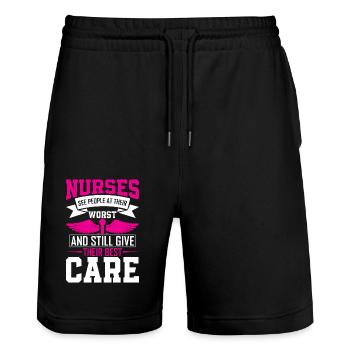 Krankenschwestern sehen Menschen von ihrer schlimmsten Seite und geben trotzdem - Stanley/Stella Unisex Bio Joggingshorts Trainer  - Schwarz - Vorne - Nik (191cm) & Marisol (170cm)