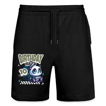 10th Birthday Children's Birthday Gaming Panda - Stanley/Stella Trainer Unisex Organic Jogging Shorts - black - Front - Nik (191cm) & Marisol (170cm)