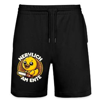 Stress Gestresst Nerven Arbeit Geschenk Spruch - Stanley/Stella Unisex Bio Joggingshorts Trainer  - Schwarz - Vorne - Nik (191cm) & Marisol (170cm)