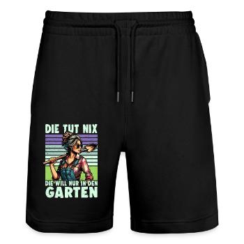 Garten Geschenk Gärtnerin Geburtstag Geschenk - Stanley/Stella Unisex Bio Joggingshorts Trainer  - Schwarz - Vorne - Nik (191cm) & Marisol (170cm)