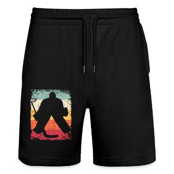 Ice Hockey Players Vintage Ice Hockey - Stanley/Stella Trainer Unisex Organic Jogging Shorts - black - Front - Nik (191cm) & Marisol (170cm)