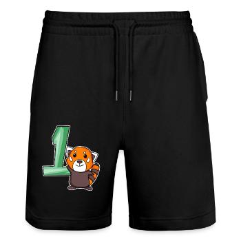 1 year old - School enrollment - Little panda motif - Stanley/Stella Trainer Unisex Organic Jogging Shorts - black - Front - Nik (191cm) & Marisol (170cm)