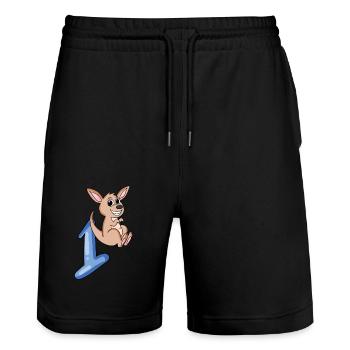 1 Year Old - School Enrollment - Kangaroo Motif - Number 1 - Stanley/Stella Trainer Unisex Organic Jogging Shorts - black - Front - Nik (191cm) & Marisol (170cm)