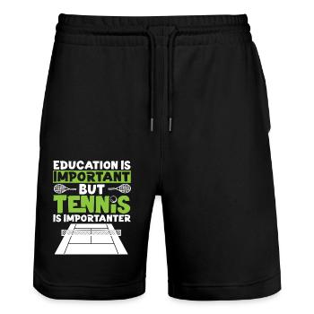 Raquette de joueur de tennis drôle - Short de jogging bio TRAINER Stanley/Stella unisexe - noir - Devant - Nik (191cm) & Marisol (170cm)