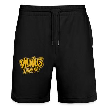 Vilnius Lithuania souvenir lettering - Stanley/Stella Trainer Unisex Organic Jogging Shorts - black - Front - Nik (191cm) & Marisol (170cm)