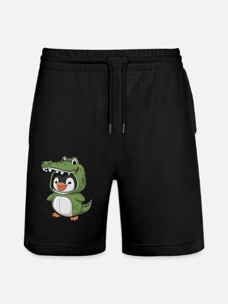 Penguin in Crocodile Costume - Stanley/Stella Trainer Unisex Organic Jogging Shorts - black