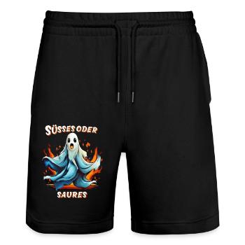 GEIST HALLOWEEN SÜSSES ODER SAURES - Stanley/Stella Unisex Bio Joggingshorts Trainer  - Schwarz - Vorne - Nik (191cm) & Marisol (170cm)
