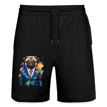 Carlin Costume Chien Coloré Drôle Animal Design Imprimer - Short de jogging bio TRAINER Stanley/Stella unisexe - noir - Devant - Nik (191cm) & Marisol (170cm)