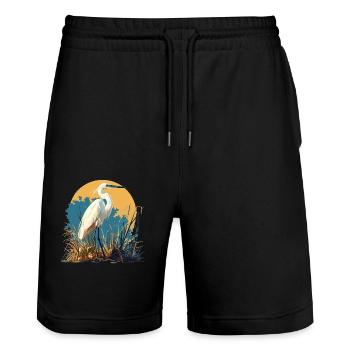 Heron Reiher - Stanley/Stella Unisex Bio Joggingshorts Trainer  - Schwarz - Vorne - Nik (191cm) & Marisol (170cm)
