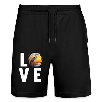 Heron Reiher - Stanley/Stella Unisex Bio Joggingshorts Trainer  - Schwarz - Vorne - Nik (191cm) & Marisol (170cm)