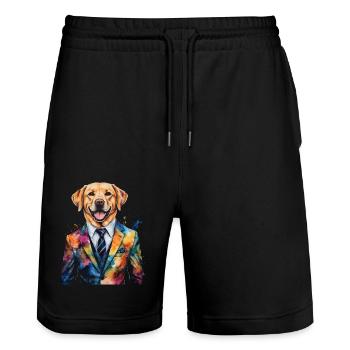 Labrador Retriever Suit Dog Funny Design Print - Stanley/Stella Trainer Unisex Organic Jogging Shorts - black - Front - Nik (191cm) & Marisol (170cm)